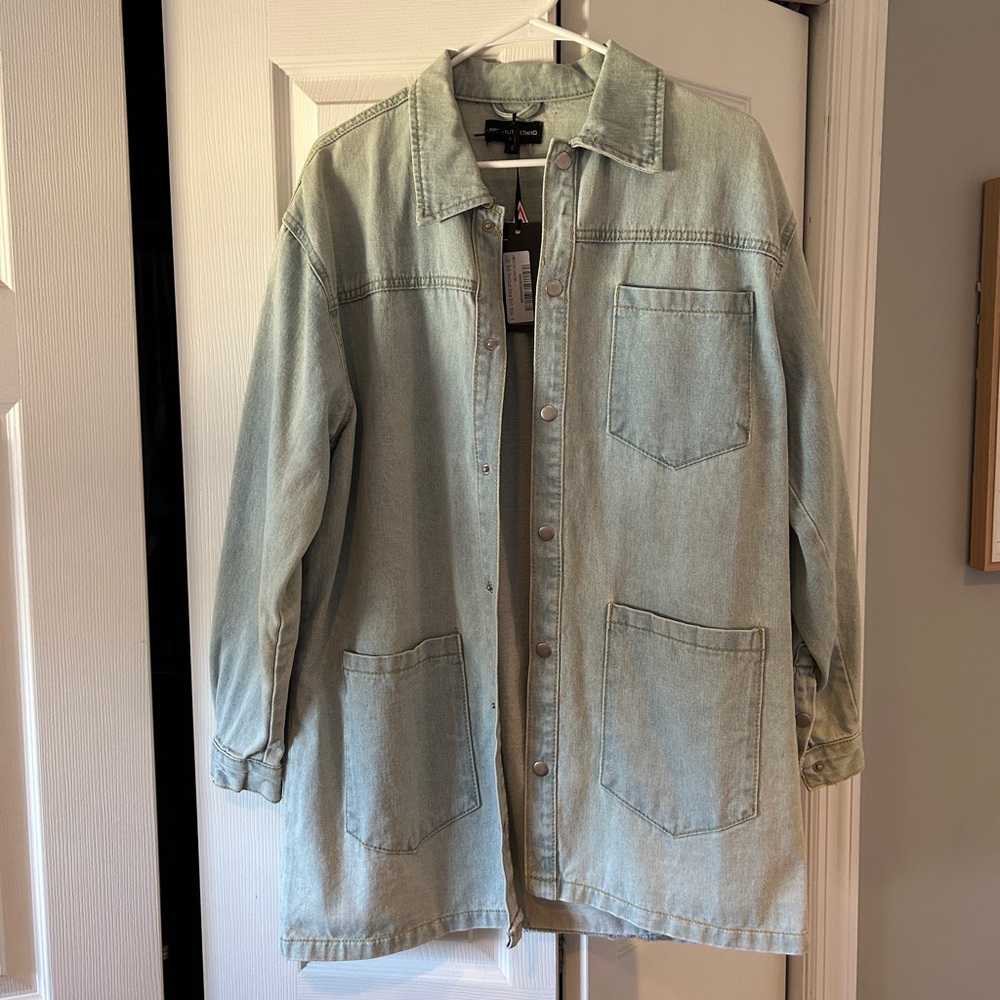 PrettyLittleThing Light Wash Oversized Denim Shirt Dress, Size 6